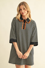 Load image into Gallery viewer, Taupe/Black Dress with Ruffled Accents

