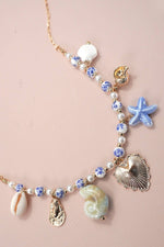 Load image into Gallery viewer, CHARM CERAMIC PORCELAIN NECKLACE-HEART SEA LIFE | 80N91706: GOLD
