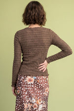 Load image into Gallery viewer, Brown Lace Ruffle Slim Top
