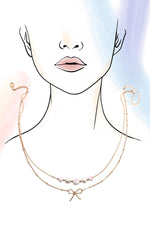 Load image into Gallery viewer, PINK CERAMIC PORCELAIN PEARL BOW LAYER NECKLACE | 80N91556: Gold
