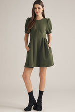 Load image into Gallery viewer, Dark Olive Dress with Puff Sleeves
