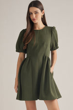 Load image into Gallery viewer, Dark Olive Dress with Puff Sleeves
