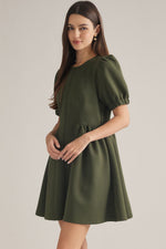 Load image into Gallery viewer, Dark Olive Dress with Puff Sleeves
