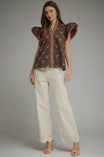 Load image into Gallery viewer, Brown Floral Cap Sleeve Top
