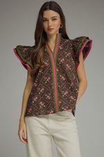 Load image into Gallery viewer, Brown Floral Cap Sleeve Top
