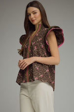 Load image into Gallery viewer, Brown Floral Cap Sleeve Top
