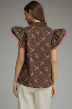 Load image into Gallery viewer, Brown Floral Cap Sleeve Top
