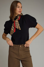 Load image into Gallery viewer, Black Sweater With Cheetah Scarf
