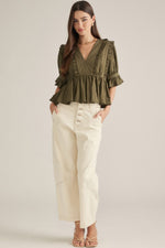 Load image into Gallery viewer, Olive Ruffle Top

