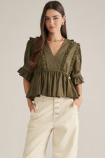 Load image into Gallery viewer, Olive Ruffle Top
