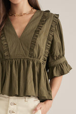 Load image into Gallery viewer, Olive Ruffle Top
