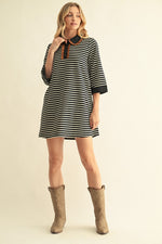 Load image into Gallery viewer, Taupe/Black Dress with Ruffled Accents
